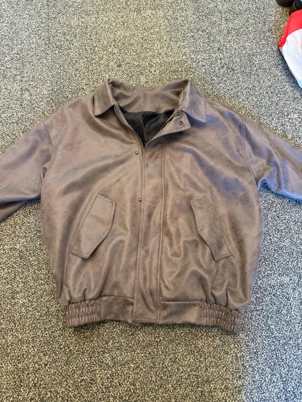 Brown Leather Oversized Bomber Jacket